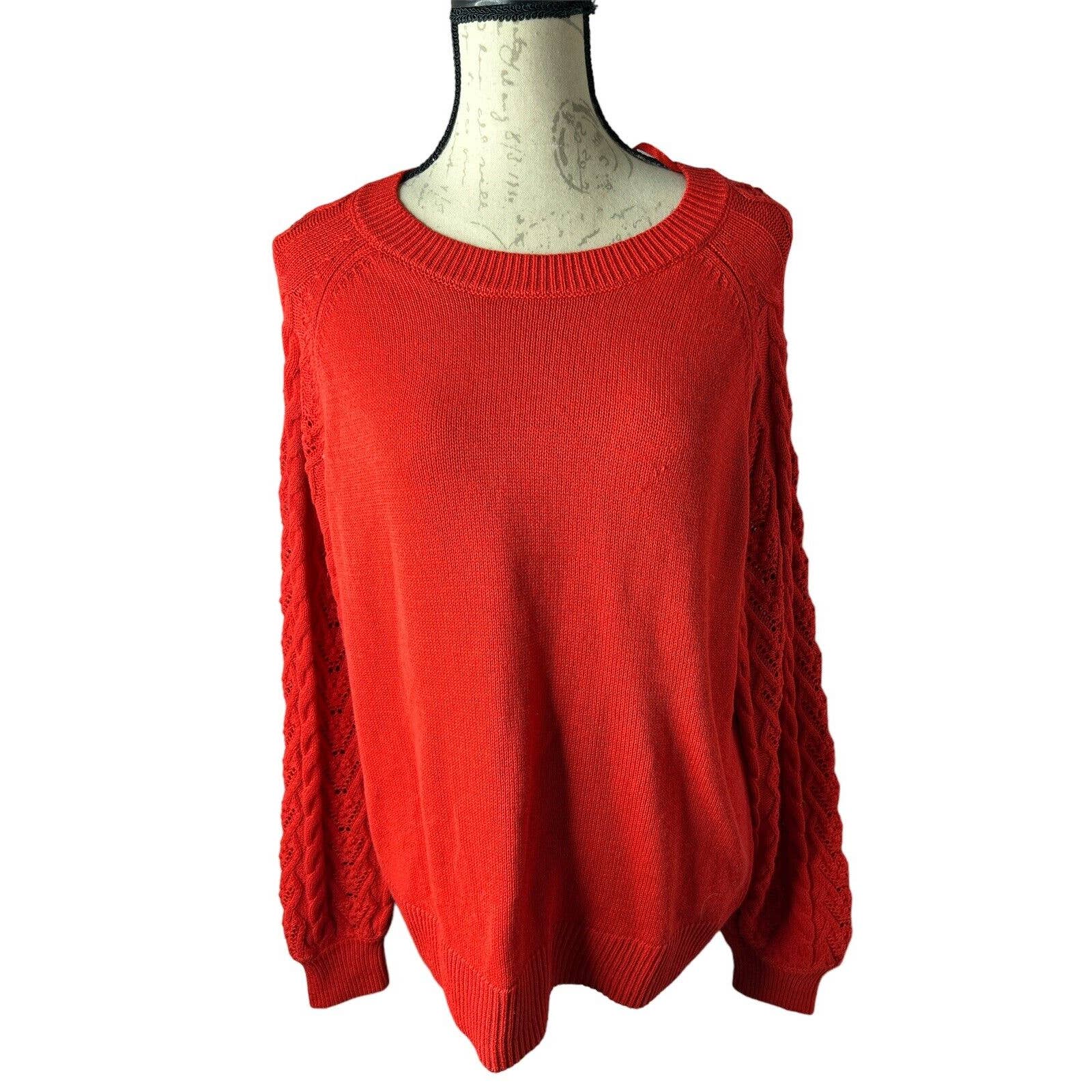 Lane Bryant Sweater Womens Sz 14/16 Red Crewneck Cable Knit Long Sleeves